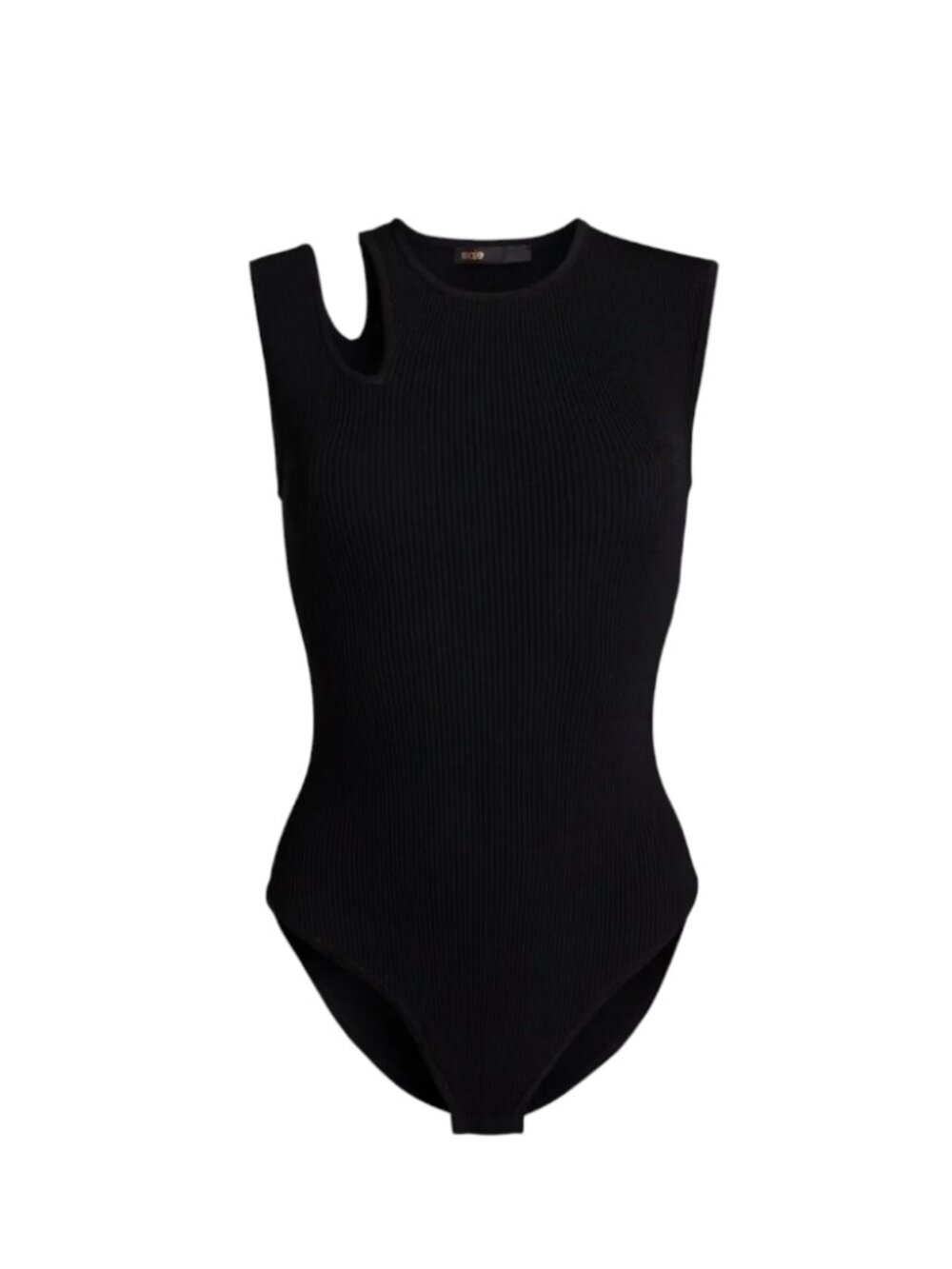 NEW Maje Ribbed Knit Cutaway Bodysuit Womens 2 Medium Black Sleeveless Crew Neck